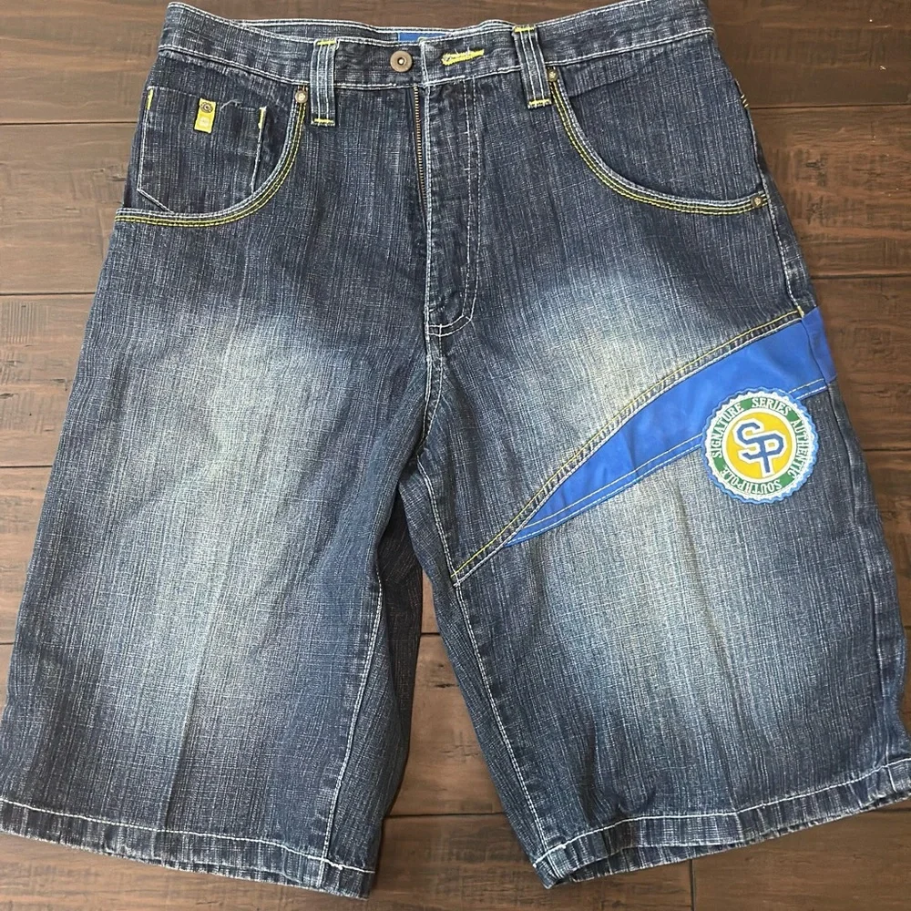 South Pole Blue Jean Shorts with Logo Patch